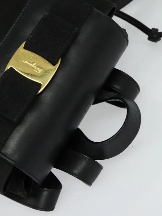 Salvatore Ferragamo Vala Vala Backpack Suede Black Gold Auth 133755 main image 6